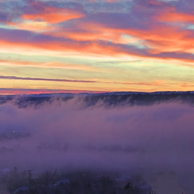 Panoramic photo of the sunrise and low hanging fog Jan. 17, taken from Clarkston Heights by Donna Moto Hjelm