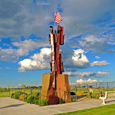 This photo of the 9/11 World Trade Center Memorial Monument in Kennewick, WA, was taken by Leif Hoffmann (Clarkston, WA) when visiting the memorial with his family on May 14, 2022. The memorial complex preserves a 30 foot 6,000 pound steel column recovered from the World Trade Center Twin Towers.