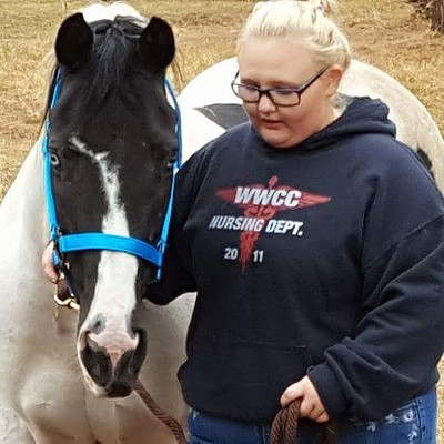 This photo was taken in horse pasture above Orofino in October of this year. Photo by Carolyn Moore, grandmother of Lilli Moore, who is pictured with her horse, Angel.