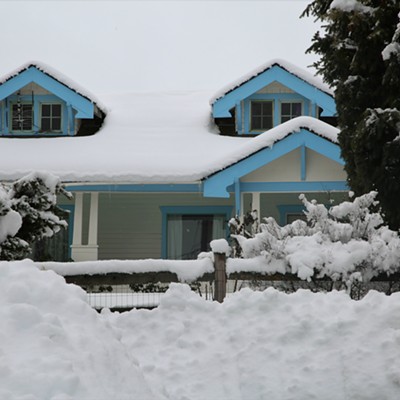 Home in Pullman, Washington, covered in snow and trimmed in a lovely blue taken by Keith Collins on February 13, 2019.