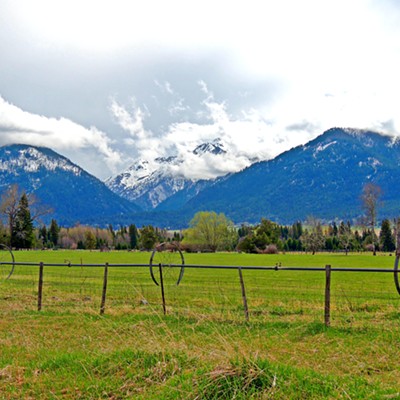 This photo of the Wallowa Mountains were taken on May 1, 2021 by Leif Hoffmann while pedaling the train tracks with family from Joseph to Enterprise, Oregon as part of a Joseph Branch Railriders tour.