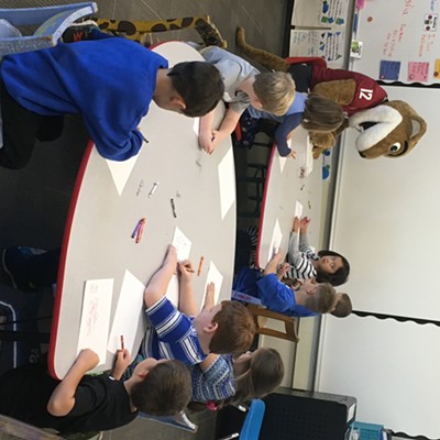 Butch visited Colton School on Friday, November 25, and spent time with the Kindergarten class. Photo by Mr. Casey.