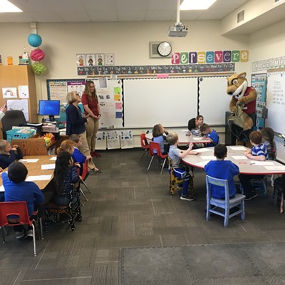 Butch visited Colton School on Friday, November 25, and spent time with the Kindergarten class. Photo by Mr. Casey.