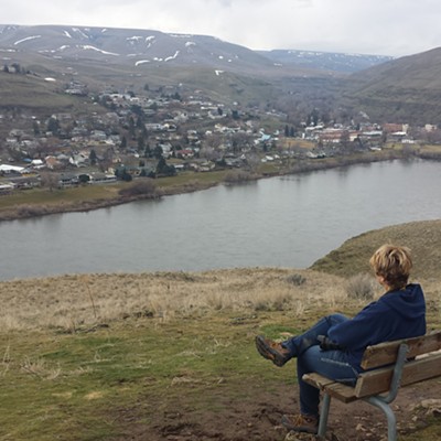 Mary Hayward takes in the view overlooking Asotin and the Snake River from Charlie's Point, Hells Gate State Park.