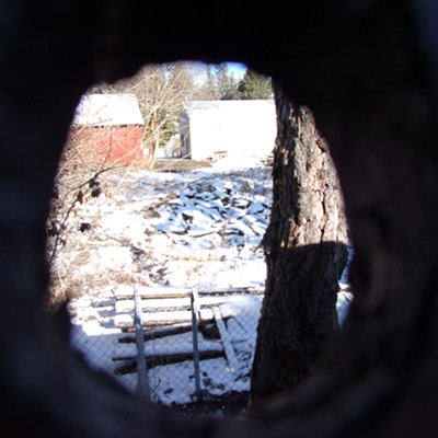 This view from a fence hole in north Moscow was shot on
Feb. 10th.
