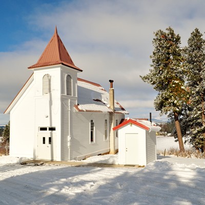 The Gold Hill Church is located about 12 or so miles from Kendrick. It was built in 1907 and dedicated in 1908. It's my upstanding that the church is no longer used for bible study or for church services. I took this photo of it 12/31/2012. It was a beautiful building that I hope doesn't fall into disrepair as the old Gold Hill school house has.
     Photo by Jerry Cunnington