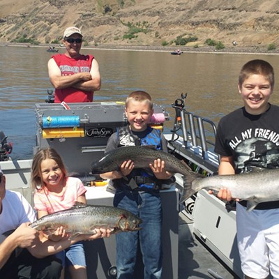 Great day to catch salmon on the Snake River. Photo taken May 9 by Toby Wyatt. Left to right are Jeff Wendt, Olivia Wyatt, 7 (parents Toby and Cindy Wyatt), Jace Wendt, 8, (parents Jeff and Danielle Wendt), Carson Wyatt, 13, (parents Toby and Cindy Wyatt) and in back, Doug Wendt. The Wyatts are from Clarkston. The Wendts are from Lewiston.