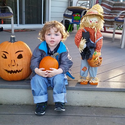Giovanni Rocky Courts waits on goblins to come trick-or-treating. Photo taken Oct. 31, 2016, by great-grandmother Marie Pierce of Clarkston.