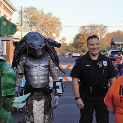 Officer Morbeck was mingling with the scary costumes this Halloween downtown Clarkston. Mary Hayward took this shot.