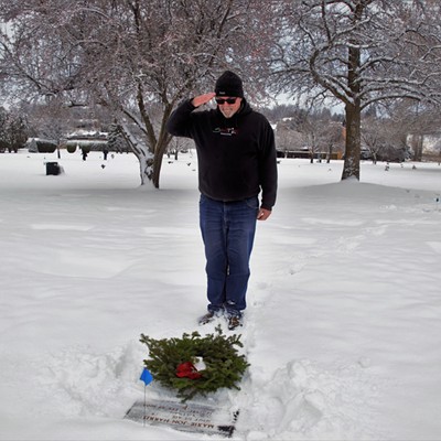 We were proud to participate in the LC Valley Wreaths Across America at Lewis Clark Memorial Gardens on Dec. 16, 2017. My husband, Richard, salutes after he placed the wreath on the grave of a Vietnam US Air Force hero. Photo by Mary Hayward of Clarkston.