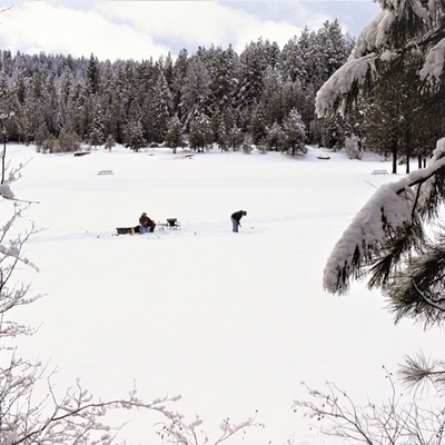 We went to Winchester Lake and saw people ice fishing on the frozen lake. We saw them catch a couple small fish and they had many lines out. Taken by Mary Hayward of Clarkston February 16, 2019.