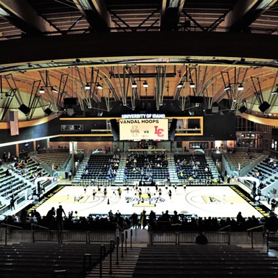 Inside the new Idaho Central Credit Union Arena for the first official game played at the new facility at the University of Idaho:  Lady Vandals vs. LCSC woman on 11-9-21