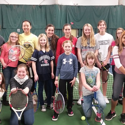 Webster Elementary School's Girl Power group visited the LCSC Tennis Center on Jan. 25. The tennis ream spoke to the group about the importance and benefits of attending college and playing sports. They also taught the group some basic tennis skills. Girl Power members pictured from the left are: Emily Toups, Rachael Cook, Kylar Boyd, Avery Alford, Scout Alford, Madelin Foote, Martina Black, and Cyanna Blair-Lawrence. Photo by Jennifer Wallace of Clarkston.