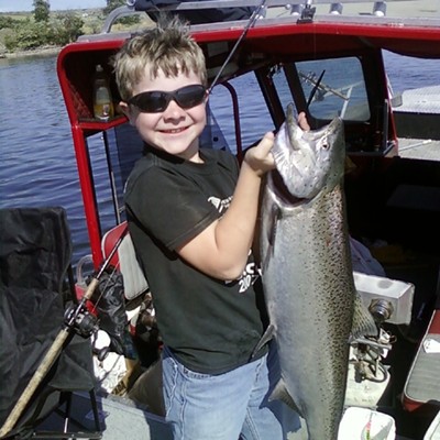 Levi Lathrop, Age 10. First salmon - 35" 25lbs!