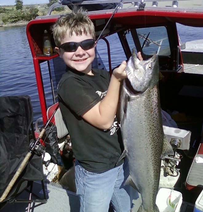 Levi Lathrop, Age 10. First salmon - 35" 25lbs!