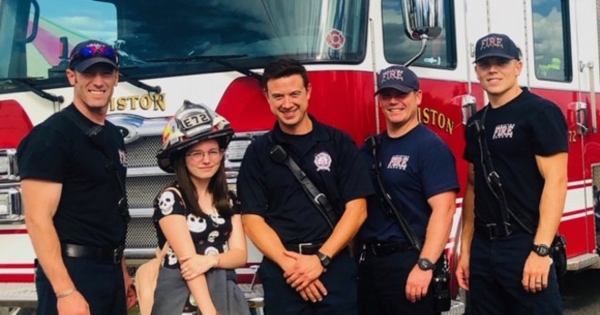 Lewiston Fire Department crew with a fan