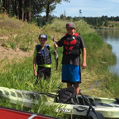 Connor Short and Silas Elsberry, both age 12 of Lewiston, Idaho, show off a couple of the trout they caught while kayaking at Winchester State Park this last weekend during their yearly campout at the park. They rumored to have also had a Tiger Muscky on that broke their line and knocked the boat over so far that they both fell out of the boat, however, it was a hot day &#133; , so maybe there is more to the story of the &#147;fish&#148; that got away then they are letting on.
    
    Picture taken August 16. 2016, by Terri Elsberry
    Jesse and Jen Short and the parents of Connor Short.
    Russell and Terri Elsberry are the parents of Silas Elsberry.
