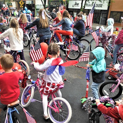 Children waiting to participate in Moscow's Fourth of July Parade at 10:00 am on Monday morning.