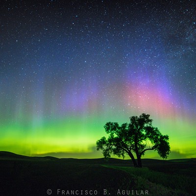 Northern lights on the Palouse on May 27-28. Photo&nbsp;taken just west of Steptoe Butte Park. Time was 12:30 a.m. on&nbsp;May 28. Photo by&nbsp;Francisco B. Aguilar, photographer and tour/workshop guide. This image was captured while on day two of his tour. Email me@franciscobaguilar.com for more information about my upcoming&nbsp;tours.