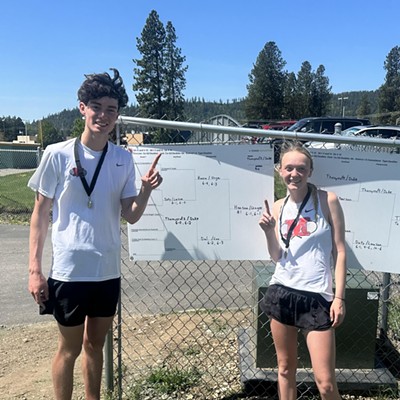 Moscow High tennis players Sammie Unger, right, and Bryce Hansen recently defeated Fisher Dail and Berkeley Cox of Sandpoint in the mixed doubles championship match at the District 4A-Region 1 competition. Unger and Hansen advanced to the coming Idaho State Tennis Tournament in Boise.