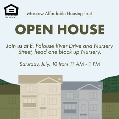 Invitation to Open House at E. Palouse River Drive & Nursery St in Moscow.
