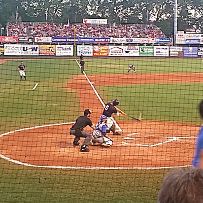 Great time June 2 at the LCSC Warrior game. Note the ball but a streak coming off the end of the bat. Photo by Dan Aeling of Lapwai.