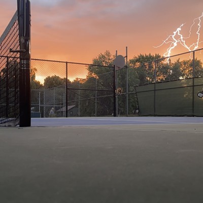 Playing a few games of pickle ball at Krugel Park in Pullman on Saturday evening when a lightening storm hit.