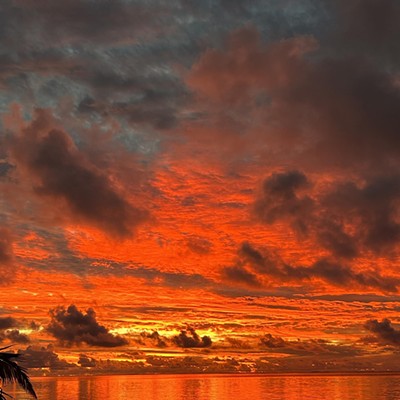 Sunset in Aitutaki, Cook Islands on Feb4, 2024. The night sky turned to a brilliant red…it was incredible,