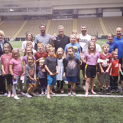 St. Mary's Parish School held their annual Jog-A-Thon School fundraiser in the Kibbie Dome Friday October 11. Mayor Bill Lambert joined the students and families as part of his "Walking Challenge" and the University of Idaho women's basketball team who helped check the runner's lap cards.
    
    Date: October 11, 2019; University of Idaho Kibbie Dome
    Photographer: Sr. Margaret Johnson, osu
    Students (ages 3 year olds through 8th grade), siblings, parents, grandparents, teachers of St. Mary's Parish School Moscow, Idaho