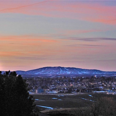 Sunset on the Palouse:  Sunset at Moscow, Idaho and Kamiak Butte on January 21, 2022.  Courtesy of Keith Gunther