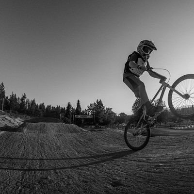 Ethan Johnson, 11, rides at the Coeur d'Alene Cherry Hill BMX track. Photo by Scott Brice.