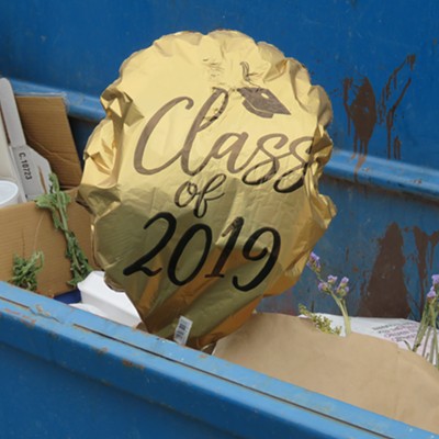 A forlorn Mylar balloon hovers in a dumpster near the University of Idaho campus, Moscow. Le Ann Wilson of Orofino captured this deflating moment July 16.