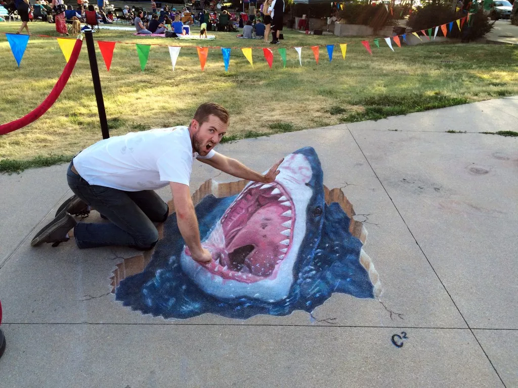 3-D chalk artist knows how to fool the eye