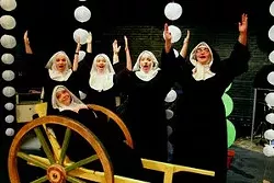 The cast from “Nunsense II: The Second Coming: sings “We're the Nuns to Come to When You Go.” Lori Wiest, as the Reverend Mother is sitting; standing (from left) are sisters Kristina Gaumnitz, Leticia Monteiro, Katie Berndt and Anya Guadamuz.