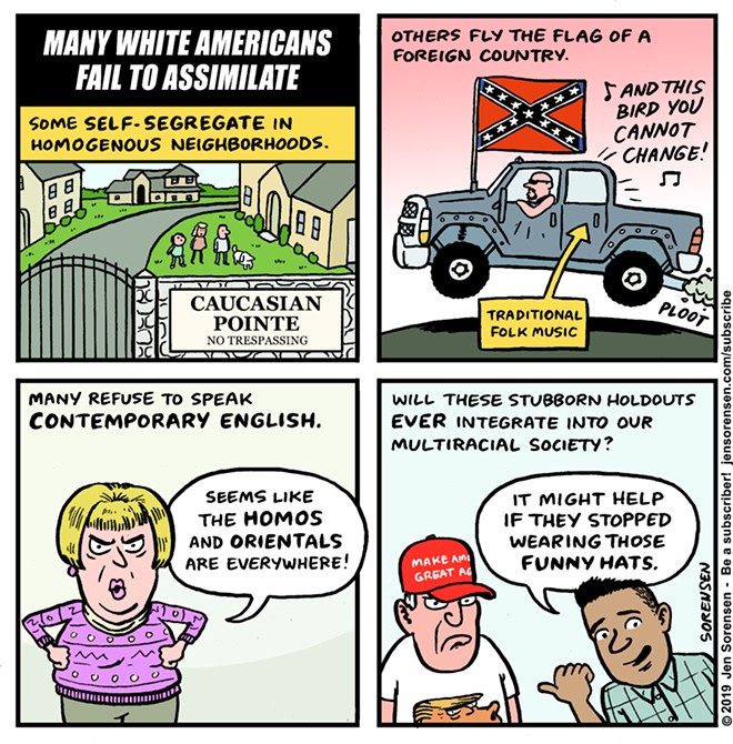 Many white Americans fail to assimilate - Sorensen comic week of Feb. 14