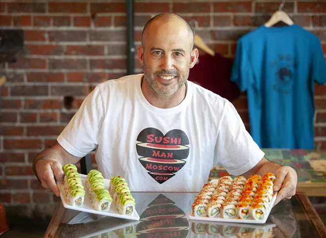 Sushi Man owner Jonathan Rau sells a variety of shushi at One World Cafe in Moscow. Rau also sells sushi at the Moscow Farmer's Market.