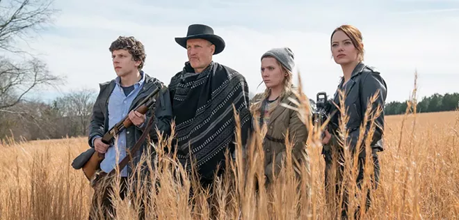 From left: Jesse Eisenberg, Woody Harrelson, Abigail Breslin and Emma Stone appear in a scene from “Zombieland: Double Tap" in this photo from IMDb.