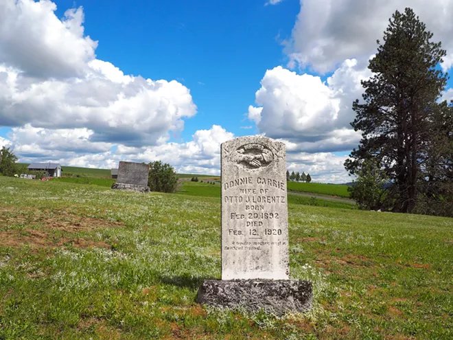 The grave of Donnie Carrie Lorentz, "a tender mother and a faithful friend," stands in the Potlatch Cemetery. Tara Roberts/for Inland 360