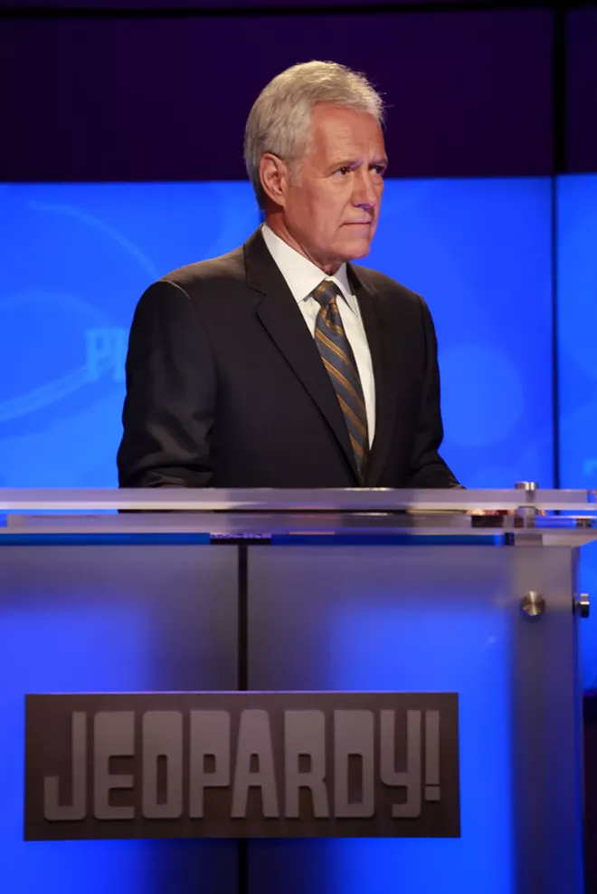 The host of "Jeopardy!", Alex Trebek, rehearses for an upcoming January 2011 show featuring a trivia showdown against an IBM computer in Yorktown Heights, New York. Trebek died Sunday, Nov. 8, 2020; he was 80. (Carolyn Cole/Los Angeles Times/TNS), - CAROLYN COLE