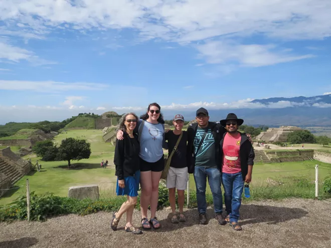 This photo shows Erin Thornton, associated professor of anthropology at Washington State University, and her crew on a recent research trip to Oaxaca, Mexico to study turkeys. They are touring the archaeological site of Monte Alban. From left to right, Heather Lapham (University of North Carolina Chapel Hill research archaeologist), Jackie Rumberger, (WSU graduate student), Thornton, Joel Cristian Piñon (National Autonomous University of Mexico postgraduate researcher), José Carlos Gallegos Pérez (Benito Juarez Autonomous University of Oaxaca undergraduate student). - ERIN THORNTON