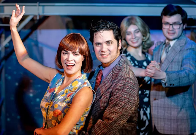 From left: Alexis Loiselle, of New York City, portraying Sarah; Michael Todd, of Pullman, playing Harry; Monica Evans of Moscow, playing Jenny; and Dominick Ventrella, of Ridgefield, Conn., playing David. - BY ERIC LOZAGA/REGIONAL THEATRE OF THE PALOUSE