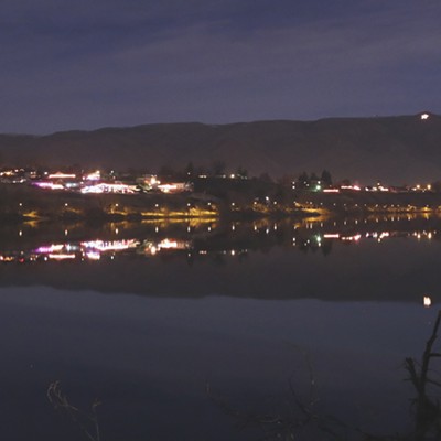 Christmas lights reflecting on the Snake River taken Dec. 22&nbsp;by Donna Moto Hjelm.