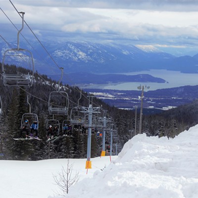 This is the view from Schweitzer Mountain. When we went up there, there was 44 inches of snow. At the top there was 84 inches. Many people skiing and riding the ski lift. Taken January 5, 2019 by Mary Hayward of Clarkston.