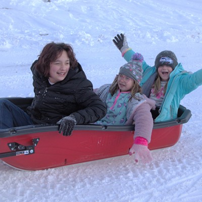 Being pulled by a 4 wheeler our granddaughter's Lindsay, Izzy and Lila had a blast on January 2, 2022 in Lewiston.