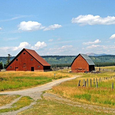 This photo of two barns within Harriman State Park in Eastern Idaho was taken on August 1, 2022 by Leif Hoffmann (Clarkston, WA) when visiting this area with family.