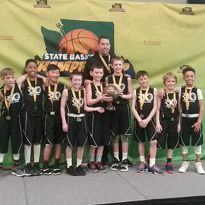 The Pullman Xtreme boys 4th Grade AAU basketball team won the Washington State Championships (School Silver Division) on Sunday, March 17, in Spokane. The team closed the season with a 27-5 record, four tournament wins, and a second place finish. Pictured from left to right: Lukas Brown, Quinn Johnson, Ryan Ha, Owen Shulenberger, Brandon Brown, Coach Kirby Brown, Cade Rogers, Adrian Hecker, Will Denney, and Aeson Huffman. Photo taken by Corey Johnson.