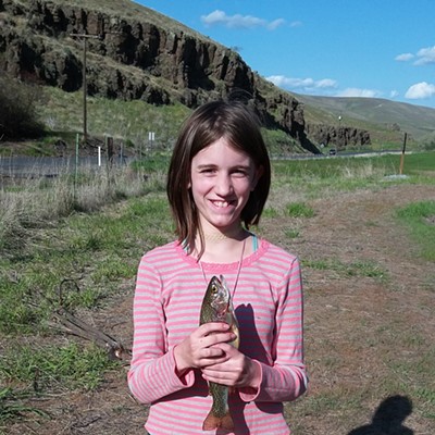 The Whitman Elementary Fishing Group visited Head Gate Pond near Asotin on May 1. Hana Haning, age 11, of Lewiston caught the biggest fish - a 12 1/2 inch rainbow trout. Her parents are Jesse Haning and Andrea Cooley of Lewiston. The trip was sponsored by the Whitman PTA. Thomas O'Brien of Lewiston took the photo.
