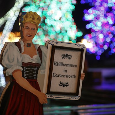 You're always welcome in the Bavarian styled village of Leavenworth, Washington and this sign with Christmas lights still blazing in the background proves it. Picture taken by Keith Collins on February 7 2020.