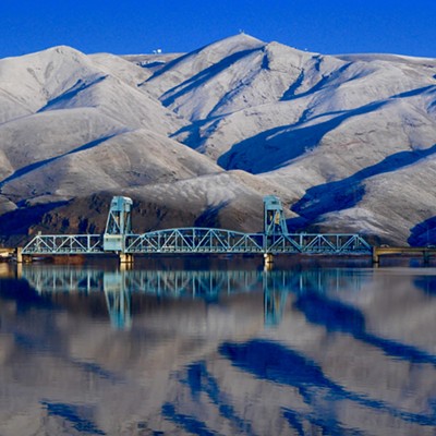 Interstate bridge and Lewiston hill. Jan 17 early in the morning. From the bike path along the Snake river. By Mike Gutgsell