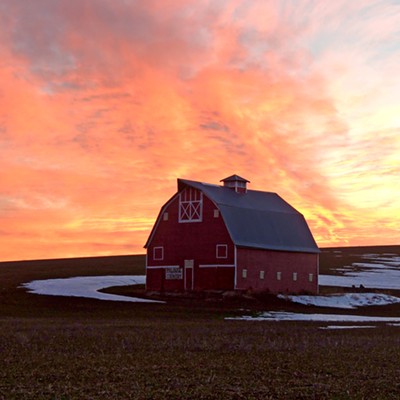 This photo of a red barn outside of Uniontown was taken by Leif Hoffmann (Clarkston, WA) in the late afternoon of February 19, 2022 when stopping for the sunset.